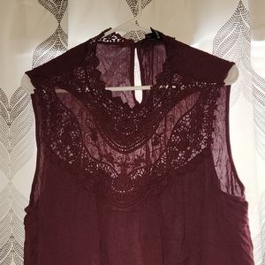Torrid Burgundy TopCrochet Tank - Crinkle Gauze Wine